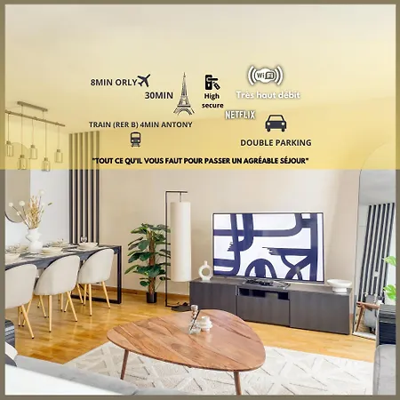 Apartment L'ilot Zen- Ideal Pour Famille-groupe-pro-double Parking-highwifi-aeroport Orly 8min-paris30min *
